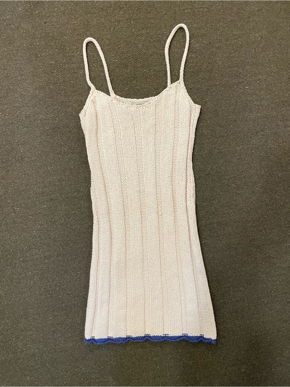 Paloma Wool Cecilia Rib Knit Mini Dress Ecru Cream Blue Wave Size Small